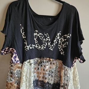Upcycle Love Print Mixed-Media Women's Top - Black, Cream & Animal Print